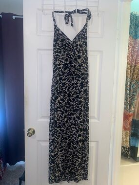Dana Buchman Black and Cream Halter-Style Maxi Dress